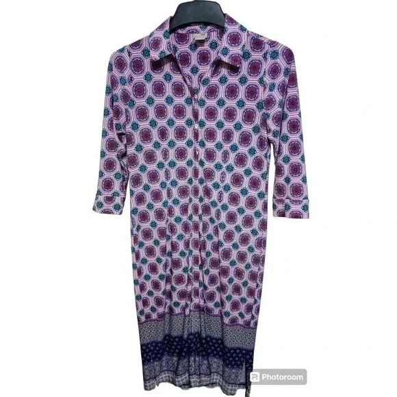 Chico's Medallion Print Button Front Shift Shirt Dress 0 Petite (US 4/6 Petite)‎ - Picture 1 of 4